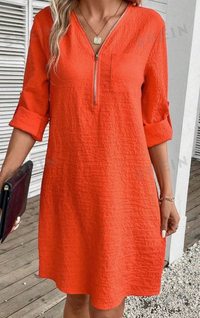 Néa™ | Strukturiertes Kleid mit Reißverschluss und Taschen