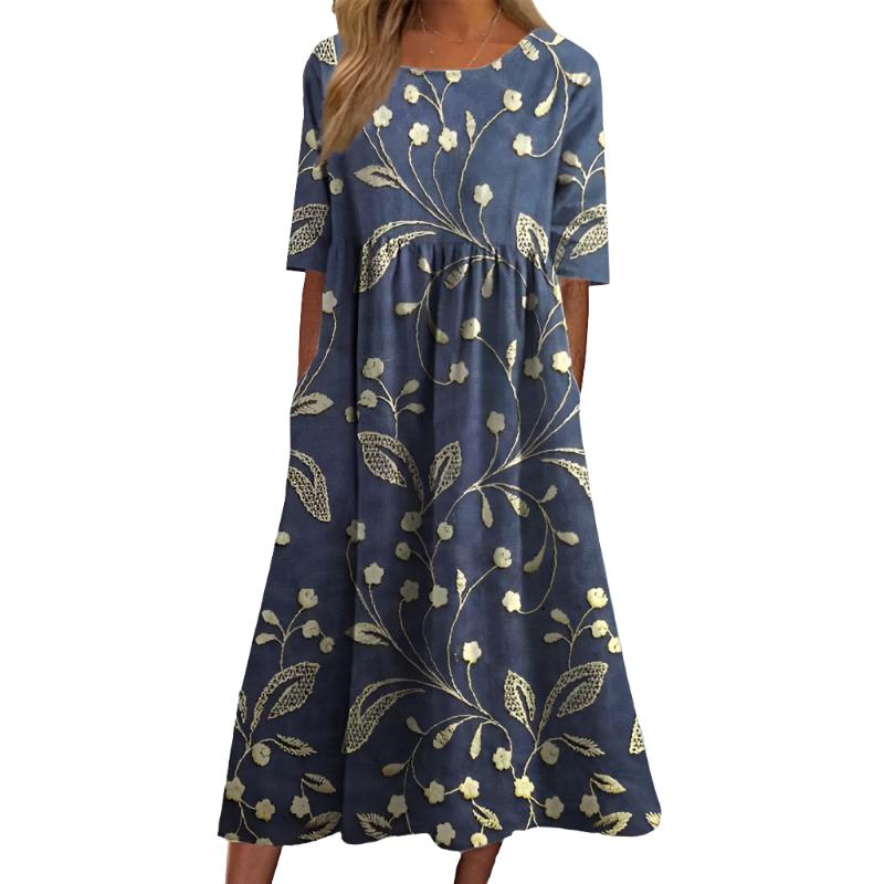 Daisy | Elegant midi-length dress with floral embroidery