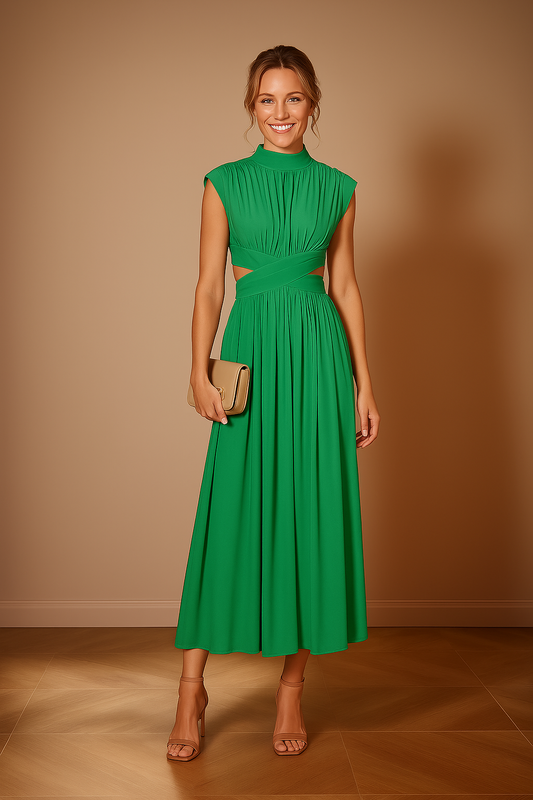 DIANA | pleated dress with stand-up collar