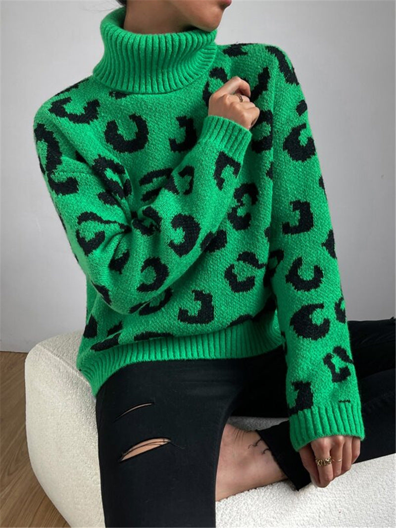 Adele | Eleganter grüner Pullover mit Leopardenmuster