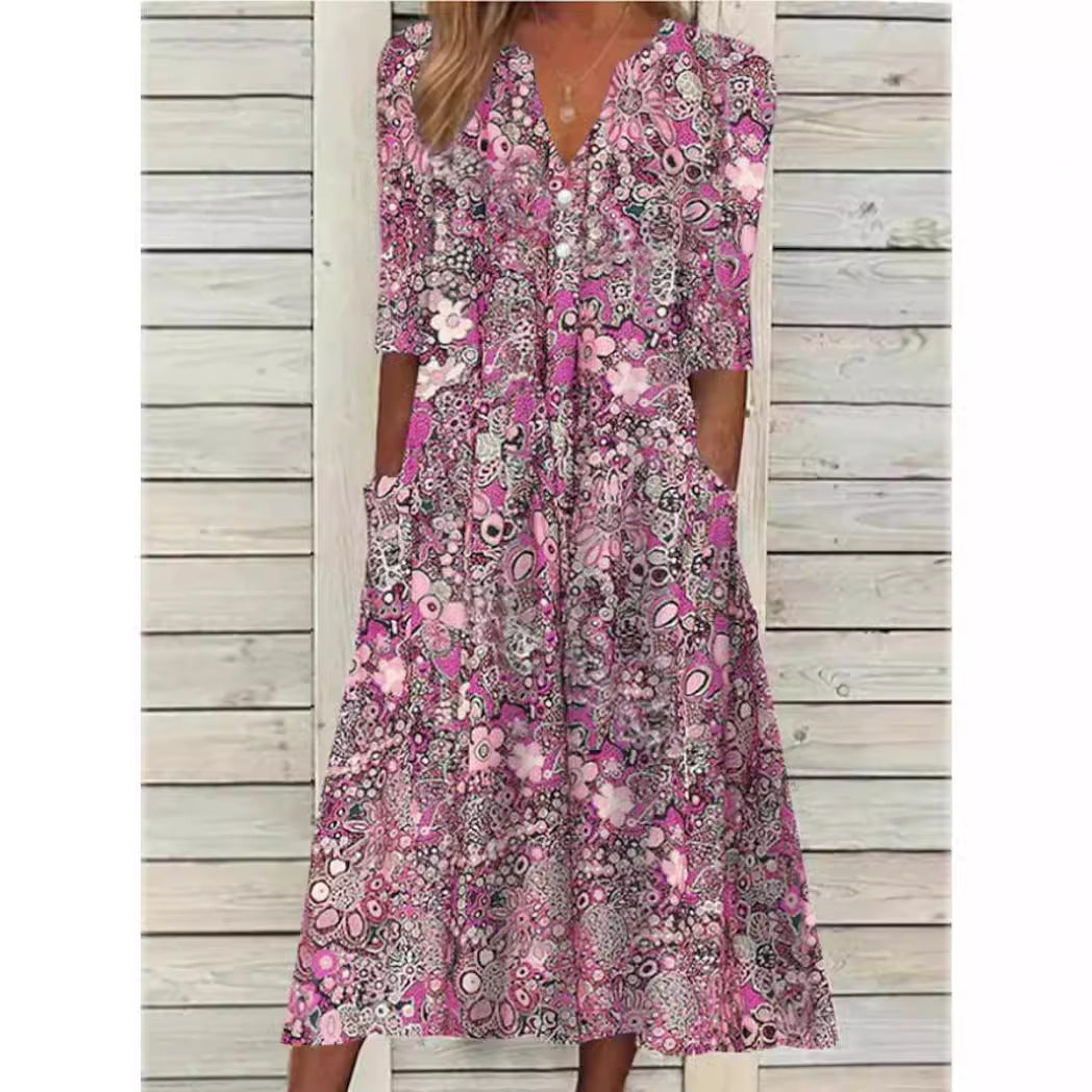 Andrea | Elegant floral shirt dress