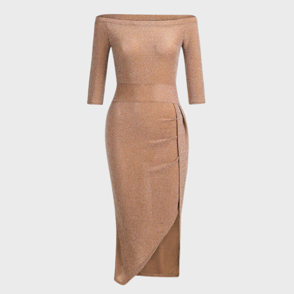 Die Modelle | Schulterfreies Kleid mit Pailletten