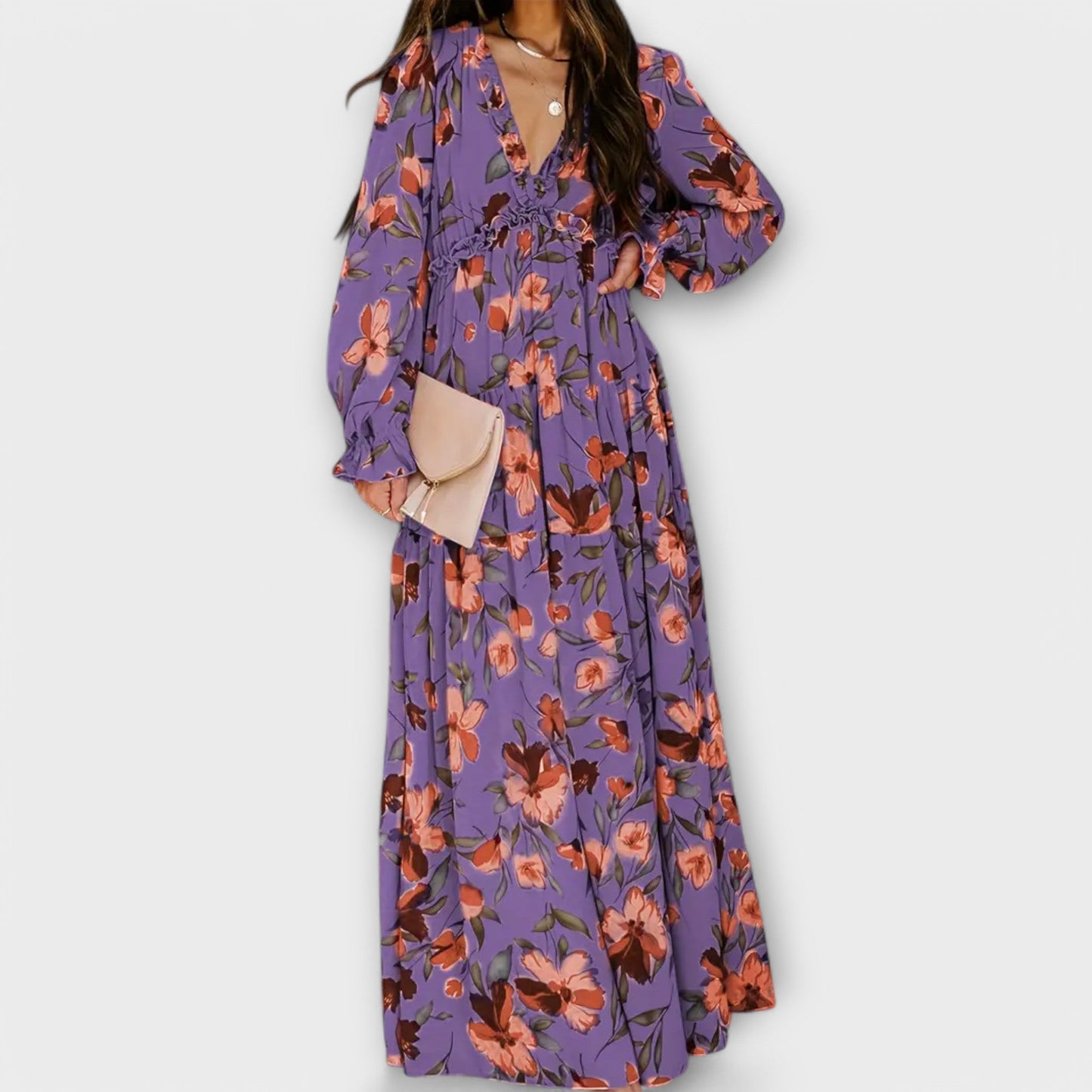 Sie | Geblümtes Maxikleid mit V-Ausschnitt