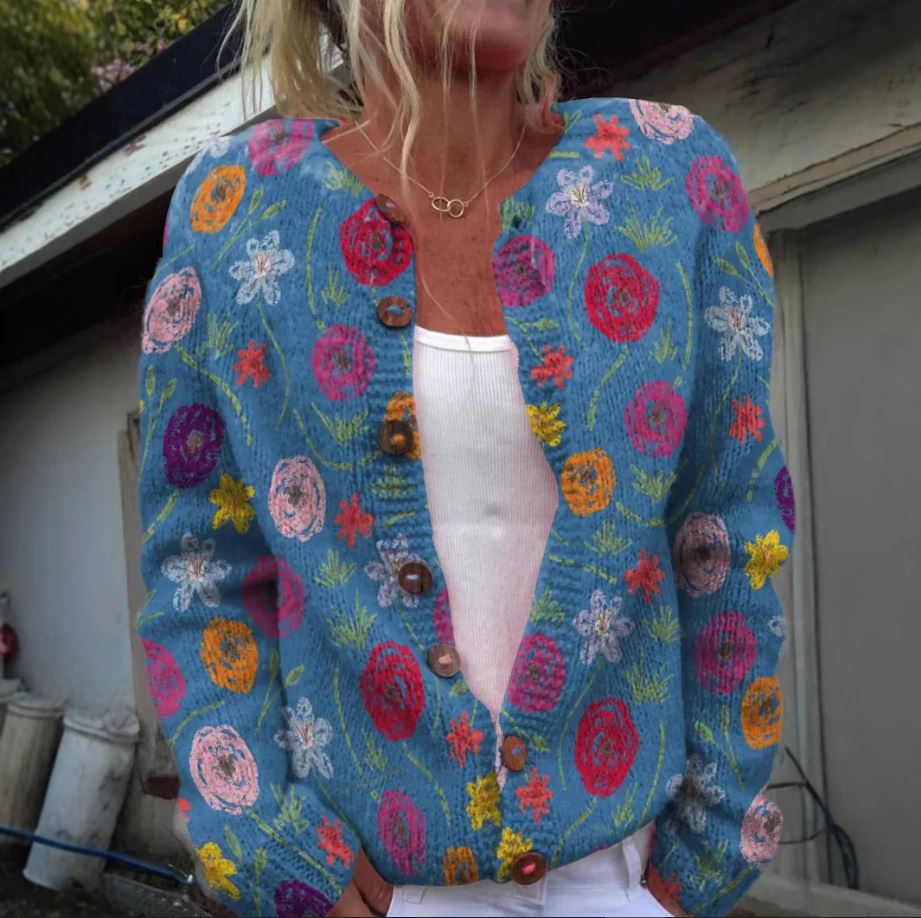 Tilda | Blauer Cardigan mit Blumendruck