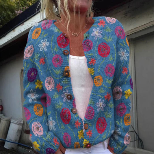 Tilda | Blauer Cardigan mit Blumendruck