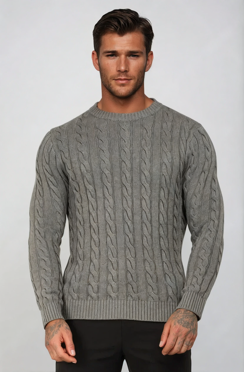 RUNDHALSPULLOVER AUS ZOPFSTRICK