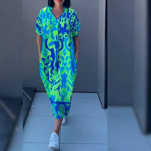 Nia™ | Entspanntes Maxikleid mit künstlerischem Print