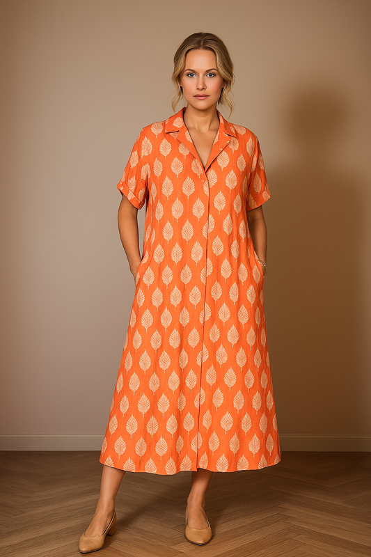 Liora | Loose summer dress with lapel collar and short sleeves