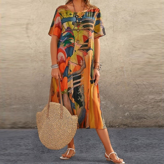 Serafina | Elegantes Midikleid mit abstraktem Print