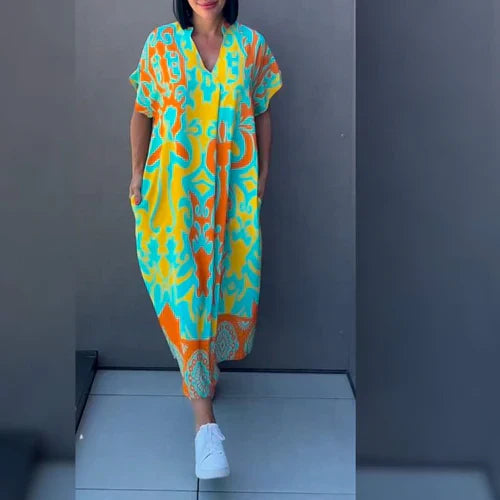 Nia™ | Entspanntes Maxikleid mit künstlerischem Print