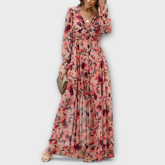 Sie | Geblümtes Maxikleid mit V-Ausschnitt
