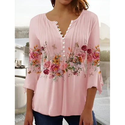 Lilie™ | Blumenbluse mit V-Ausschnitt