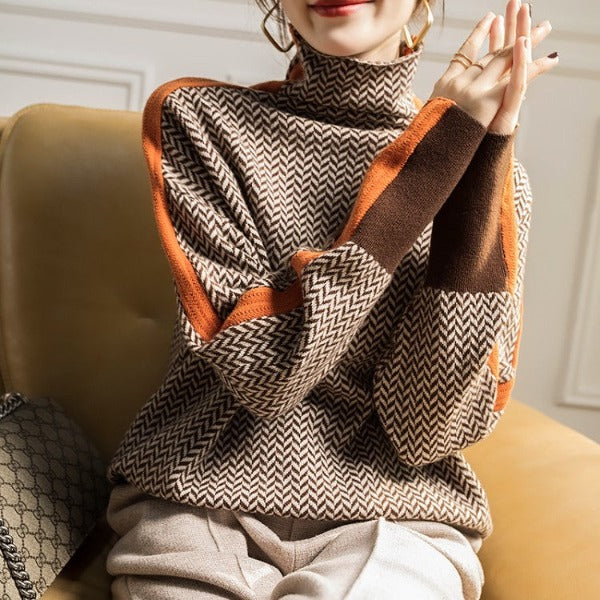 Elise | Rollkragenpullover mit markanten Kontraststreifen