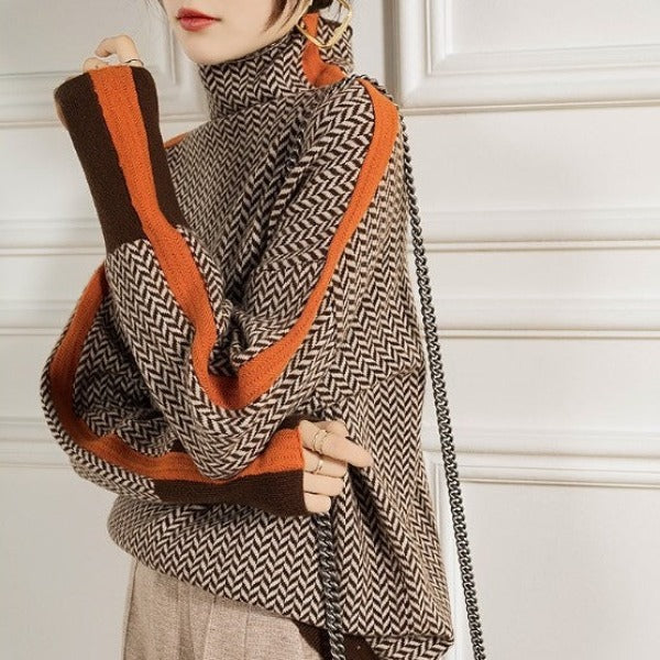Elise | Rollkragenpullover mit markanten Kontraststreifen