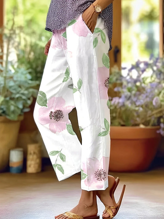 Sandig | Elegante Plus-Size-Hose mit Blumendruck