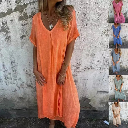 Gina™ | Elegant, loose-fitting summer dress with V-neck