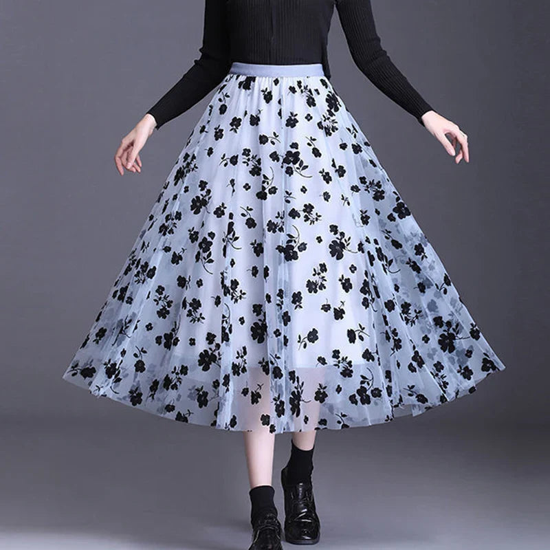 Odette | Eleganter Midirock aus Tüll mit raffinierten Blumen