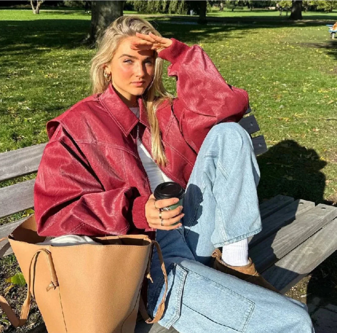 Faye™ – Übergroße Lederjacke