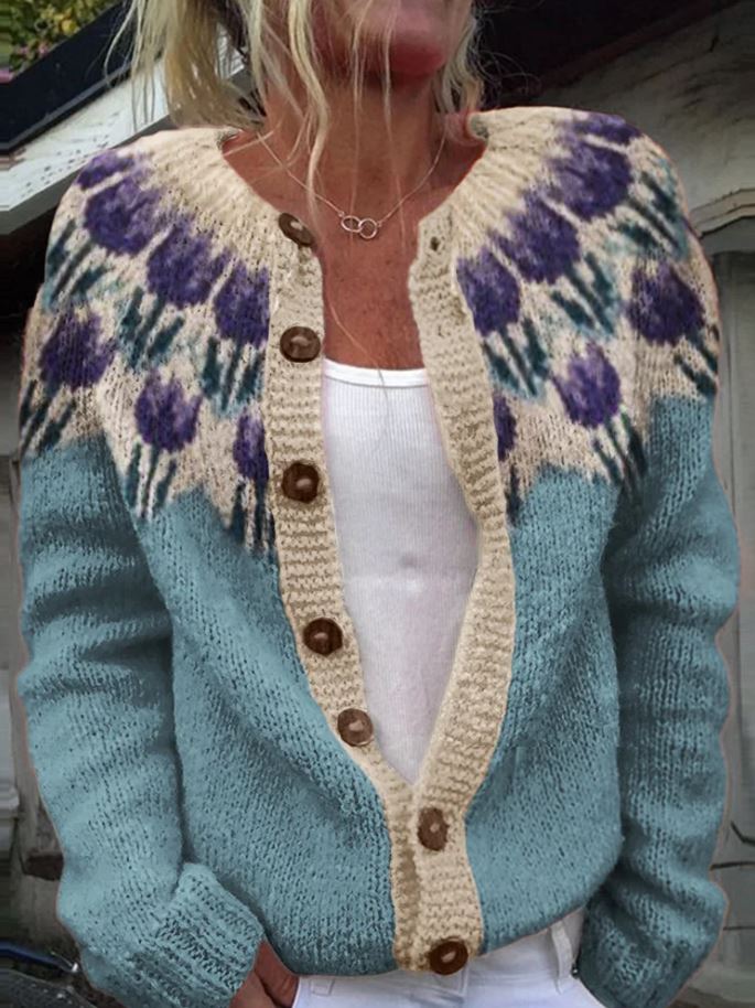 Keysha | Strickjacke mit Blumenmuster