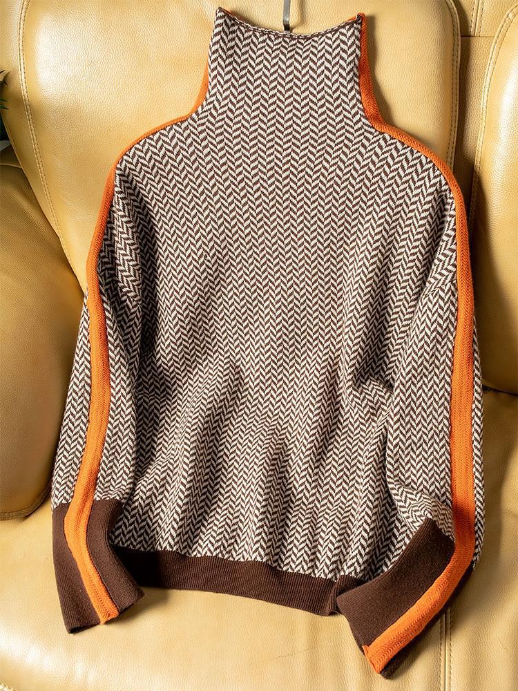 Elise | Rollkragenpullover mit markanten Kontraststreifen