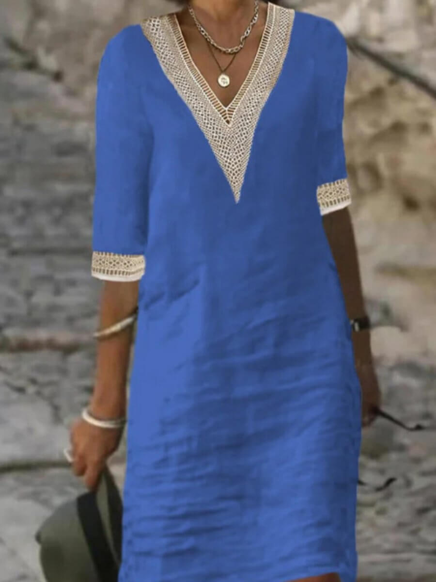 Hanna™ | Elegantes Kleid mit V-Ausschnitt und Häkelbesatz