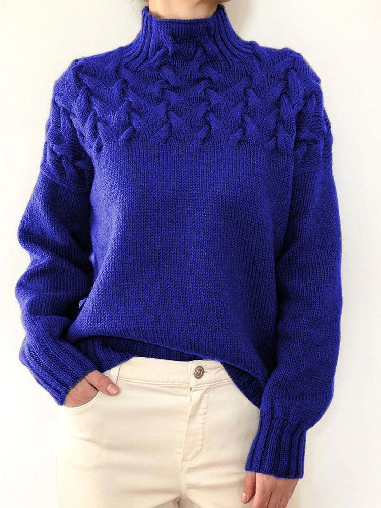 Lila | Strickpullover mit Stehkragen und grobem Strickmuster