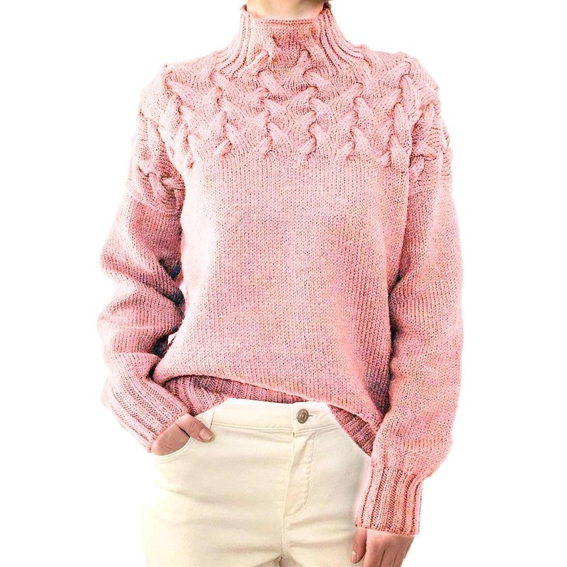 Lila | Strickpullover mit Stehkragen und grobem Strickmuster