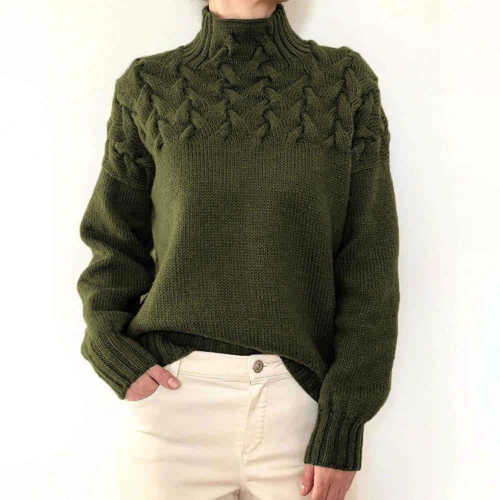 Lila | Strickpullover mit Stehkragen und grobem Strickmuster