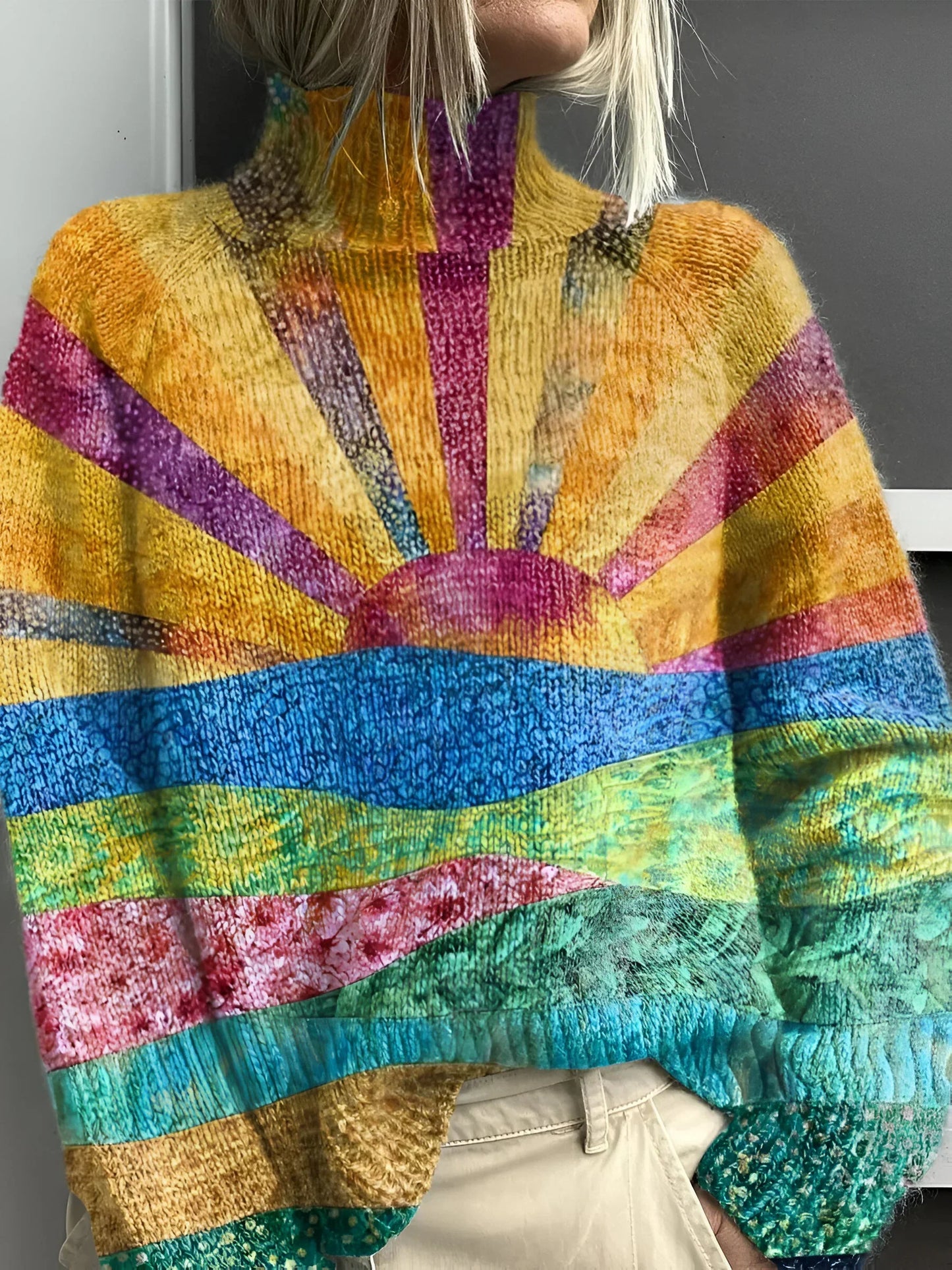 Katze | Fröhlicher bunter Rollkragenpullover